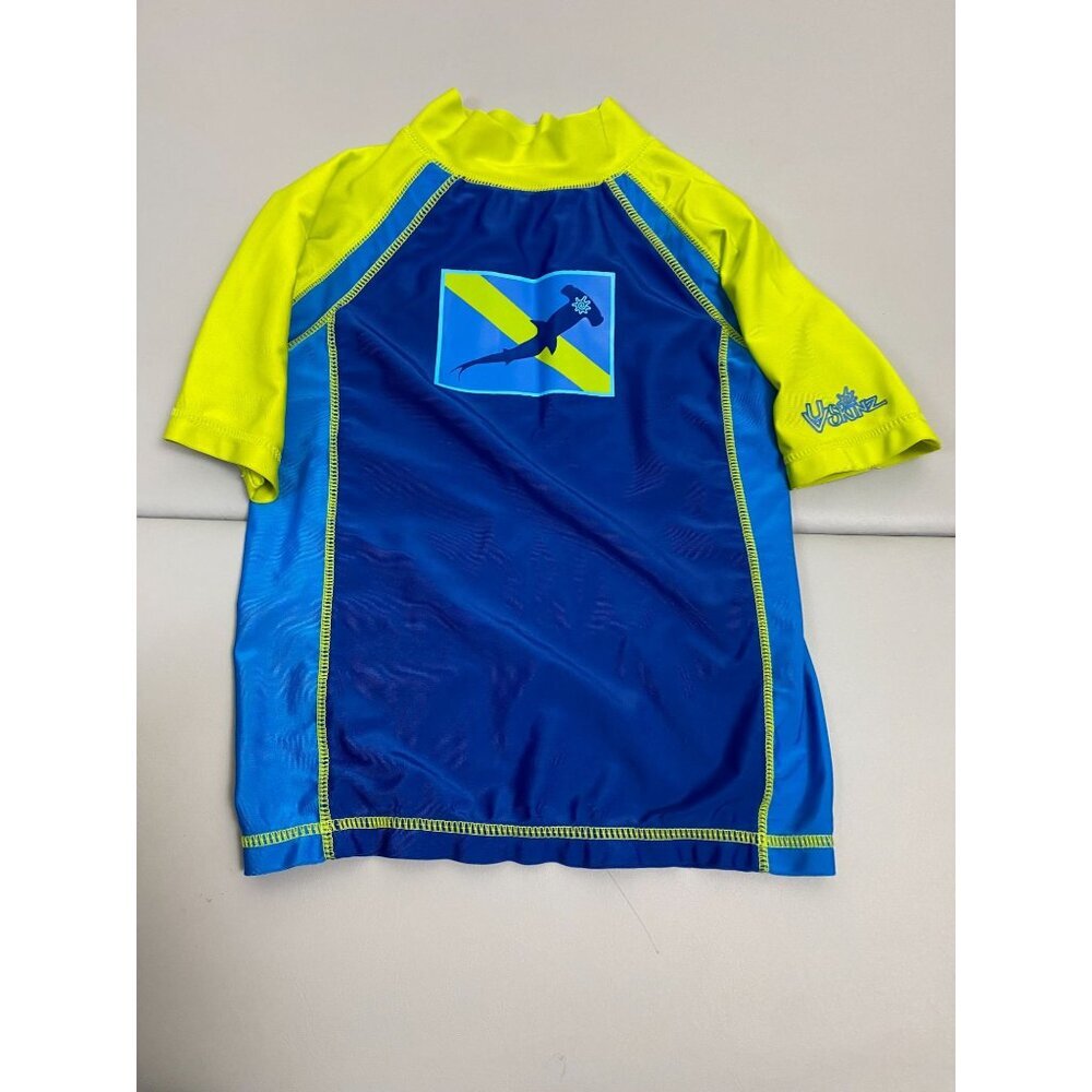 UV Skinz rashguard Kids Toddler size 7 Hammerhead Shark Swim Short Sleeve Blue